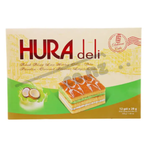 Bánh bông lan hương cốm dừa Hura Deli hộp 336g (12 cái x 28g)